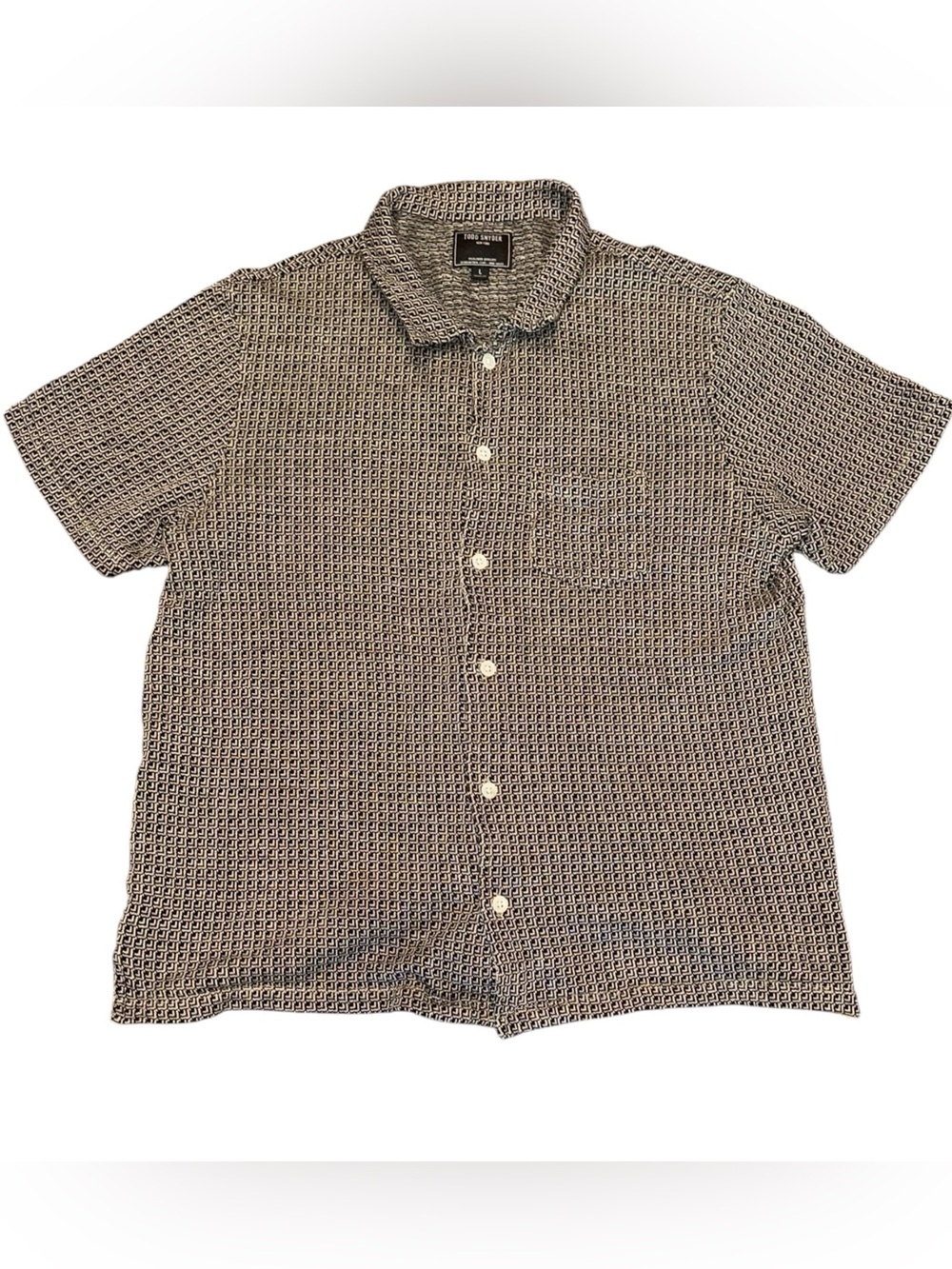 Todd Snyder Mens Jacquard Cotton Linen Blend Knit Polo Button Up Shirt Sz Large